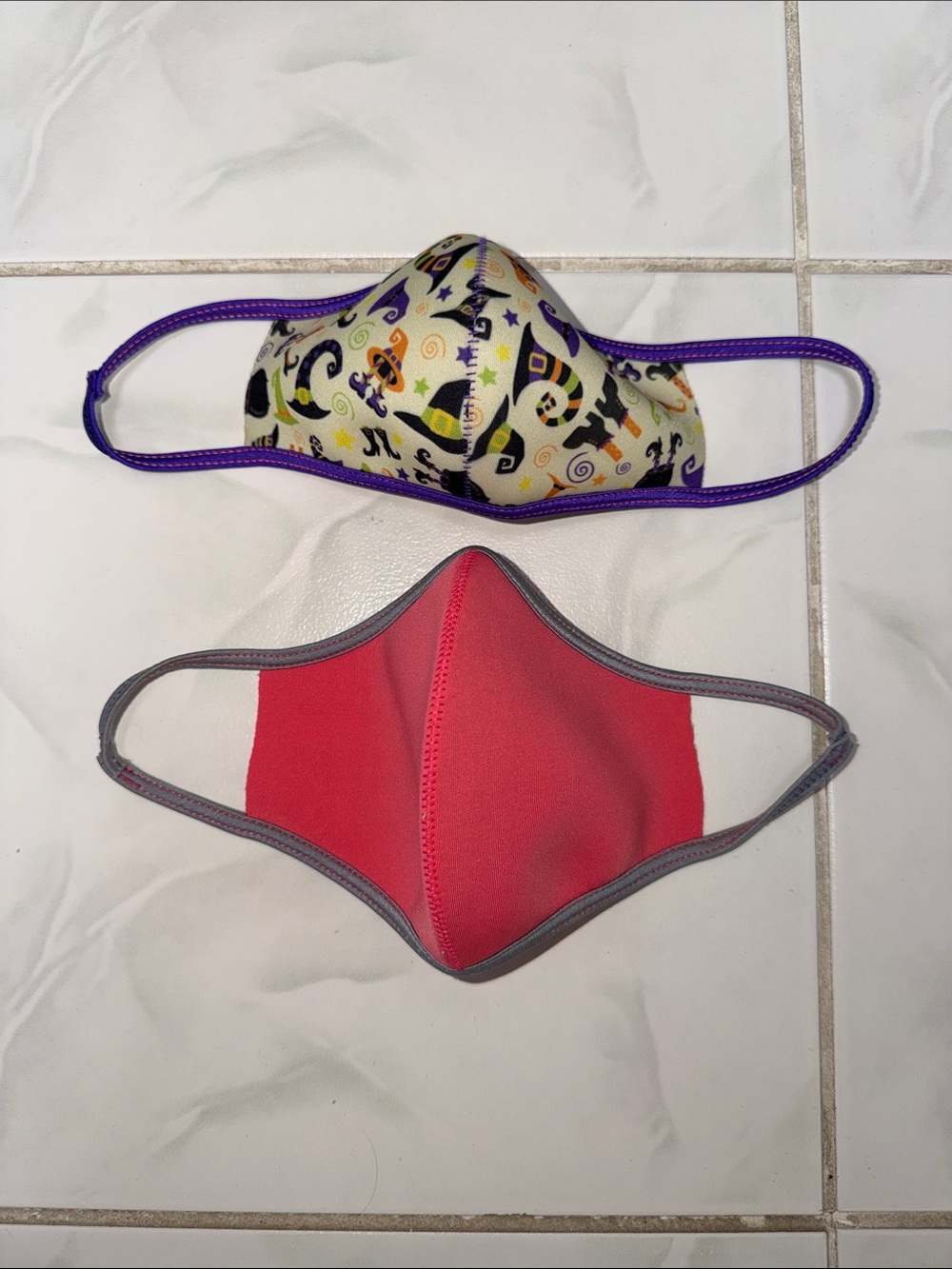 Set of 2 Reusable Face Masks - Halloween Print + Coral Pink